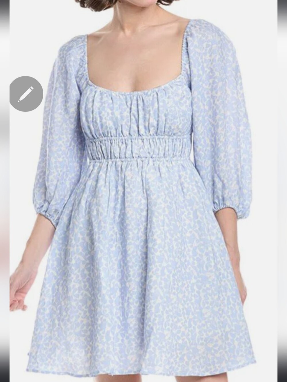 HERMOZO Light Blue Floral Square Neck Babydoll Dress NWT